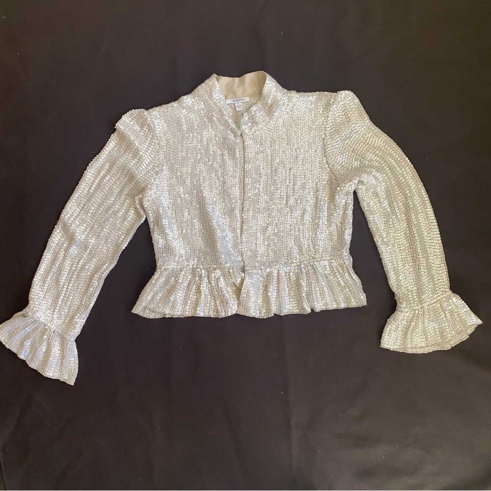 Generra Silver Sequin Cropped Jacket Top Y2k - image 6